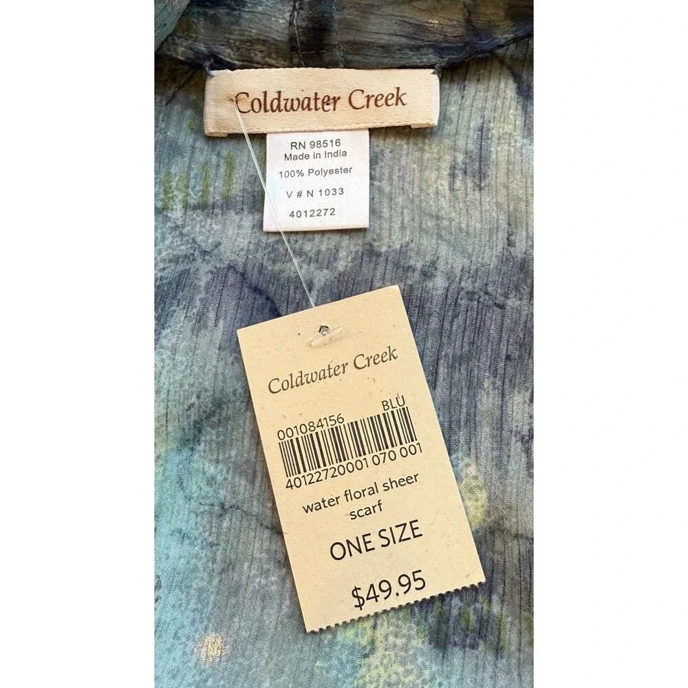 Coldwater Creek Water Floral Sheer Scarf Top OS One Size Multicolor Sheer NWT